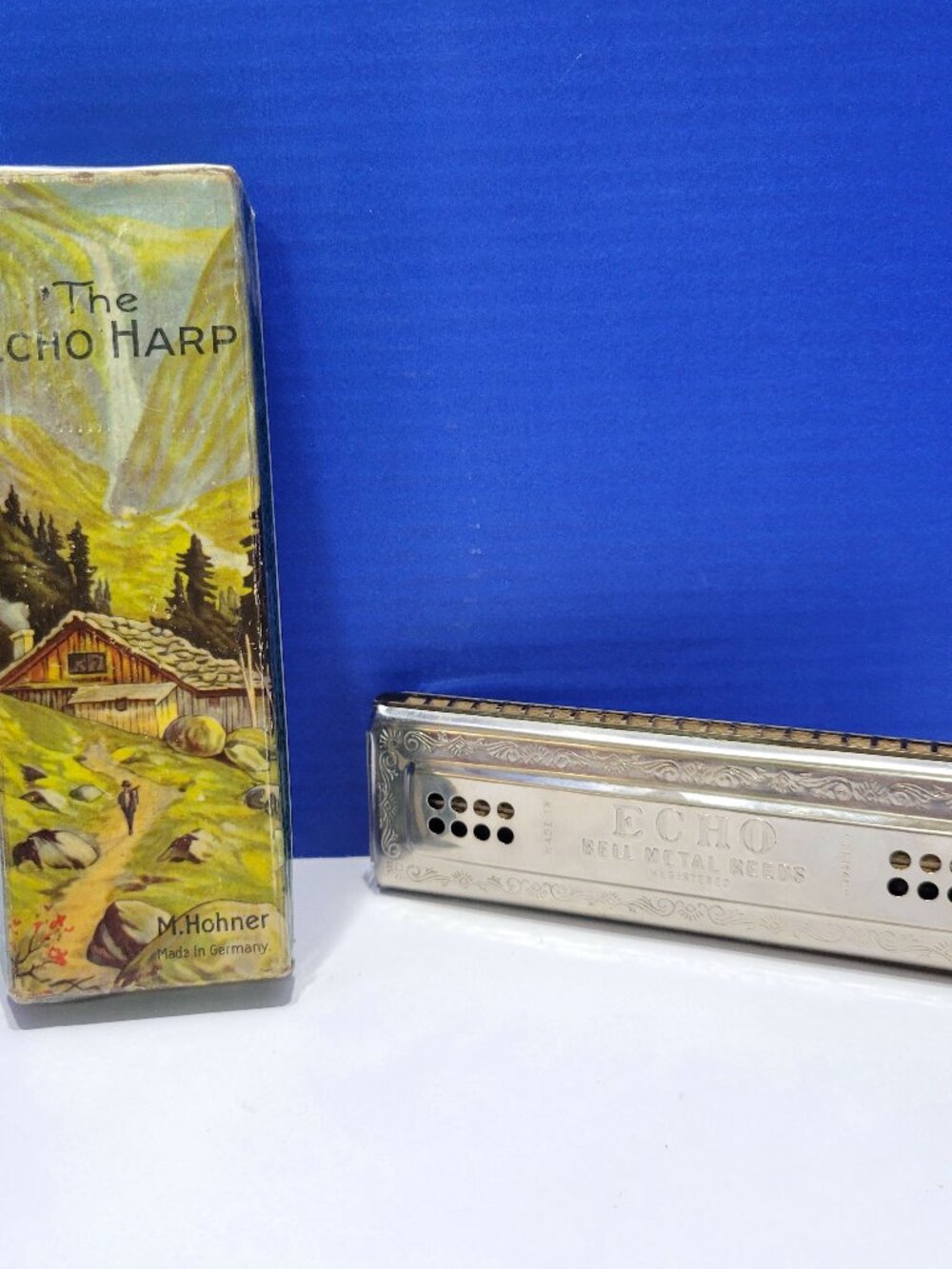 Antique M. Hohner The Echo Harp Harmonica in Original Box Key C/G